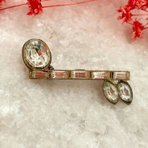 Vintage Gold Toned Glass Rhinestone Retro Music Note Brooch
